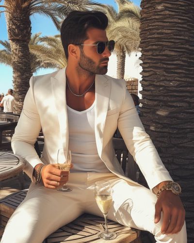 Cream Casual Suit with T-Shirt